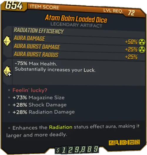 Loaded Dice • BL3 Legendary Artifact Lootlemon